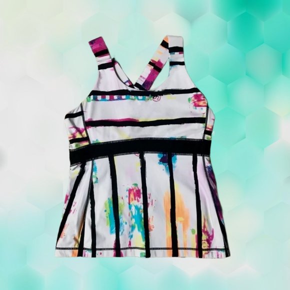 🌞😎 🌈NEW POST!!! Cute Lululemon white tank with black stripes & fun colours - Picture 2 of 8